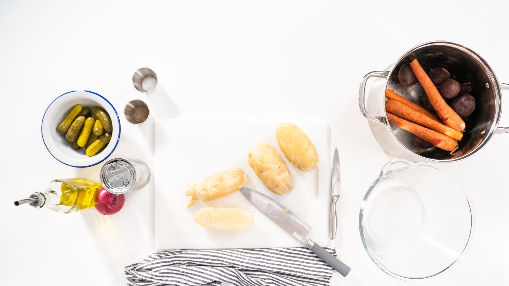 Workshop table set with ingredients and tools